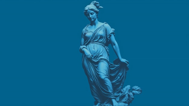 Um fundo azul com uma estátua de uma menina