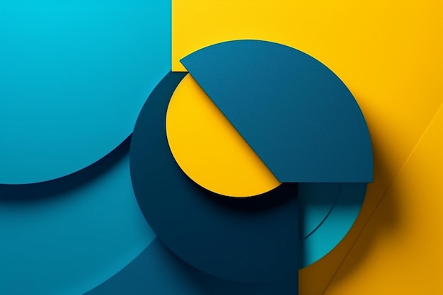 Um fundo azul e amarelo com um círculo e um triângulo.