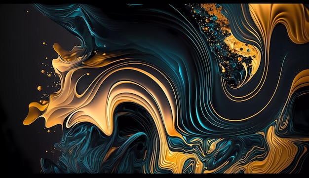 Um Fundo Azul E Dourado Com Um Desenho Dourado. | Foto Premium