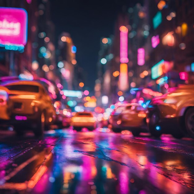 Foto um fundo bokeh dinâmico evocando as ruas iluminadas a néon de uma cidade movimentada à noite