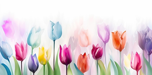 Um fundo bonito e colorido de tulipa em aquarela com foco suave e tons vivos Perfeito para uso decorativo Generative AI