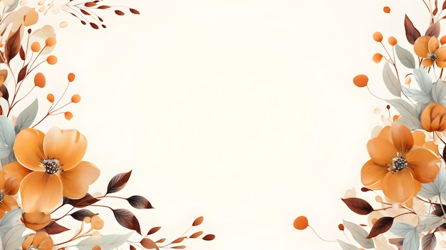 um fundo branco com flores e folhas laranja Fundo abstrato de folhagem de cor âmbar com