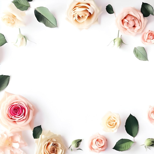 Um fundo branco com rosas e folhas no meio generativo ai