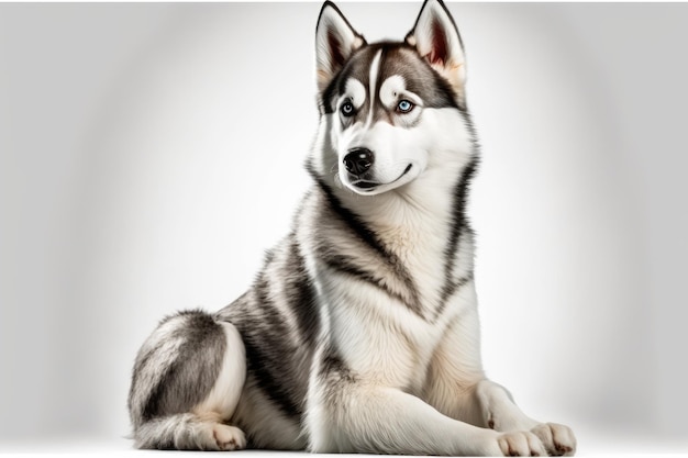 Um fundo branco com um husky siberiano sentado nele