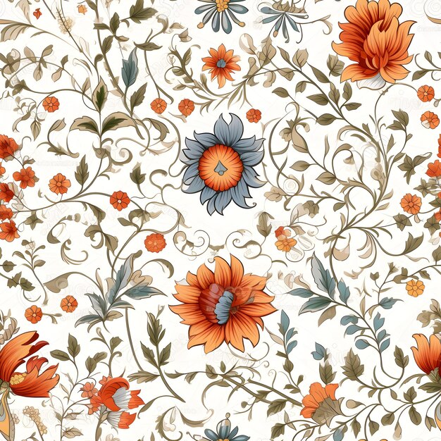 Um fundo branco com um padrão floral e flores de laranjeira.