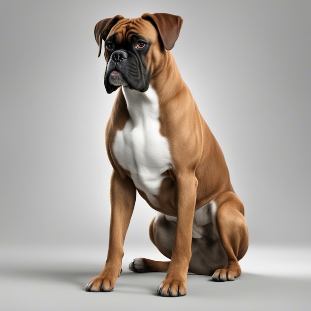 Um fundo branco de cachorro boxer