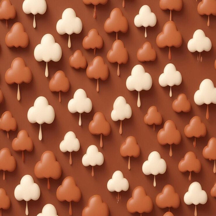 Foto um fundo castanho com corações brancos e castanhos e nuvens