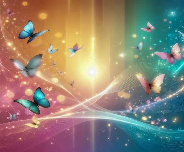 Foto um fundo colorido com borboletas voando no céu