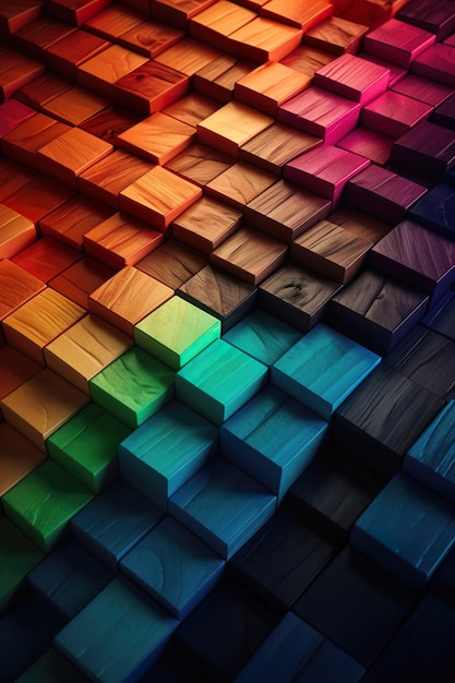 Um fundo colorido com cubos coloridos de um arco-íris.