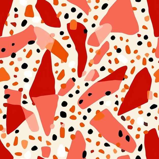 Um fundo colorido com diferentes manchas coloridas e um padrão vermelho e branco.