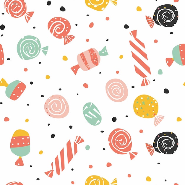 um fundo colorido com doces coloridos e bastões de doces