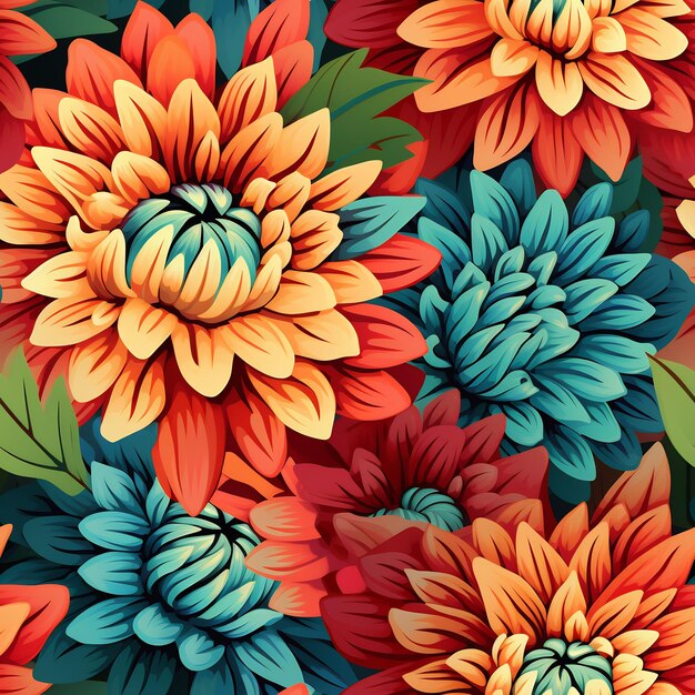 Um fundo colorido com flores e folhas