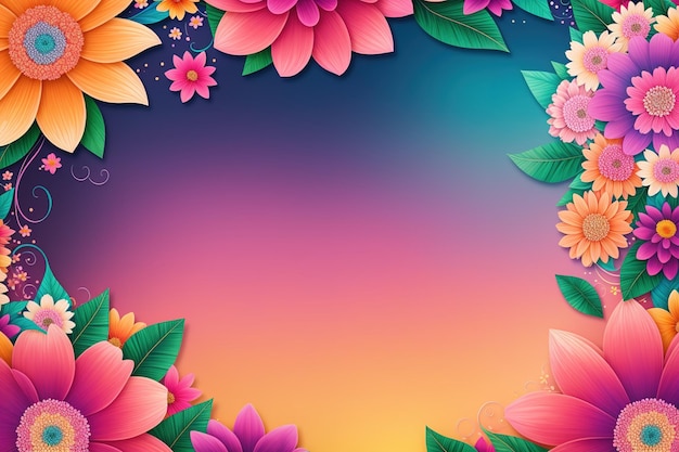 Um fundo colorido com flores e folhas