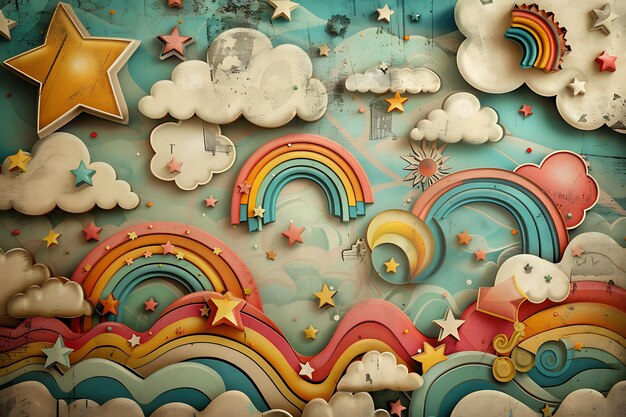 Foto um fundo colorido com nuvens e arco-íris