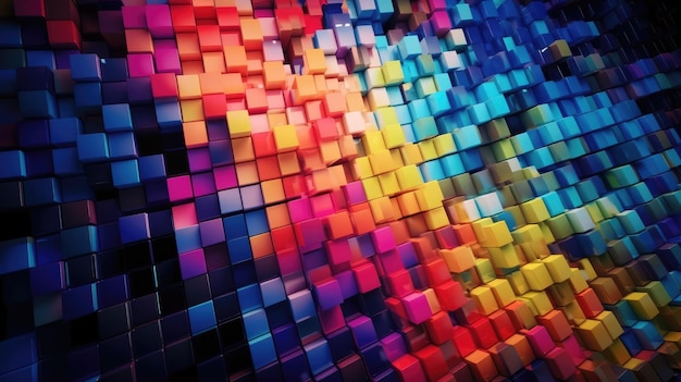 Um fundo colorido com quadrados e cubos
