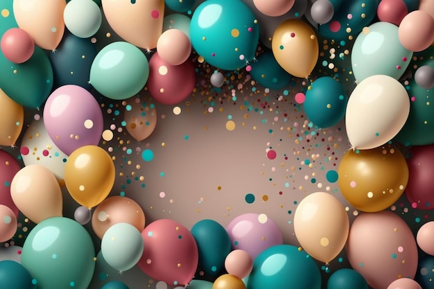 Um fundo colorido com um círculo de balões no meio