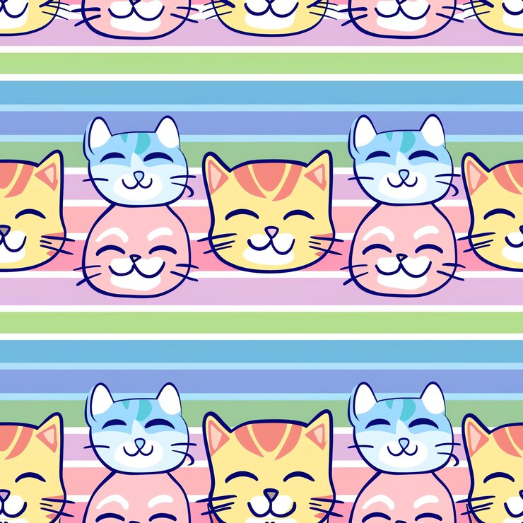 Foto um fundo colorido com um gato e um padrão listrado
