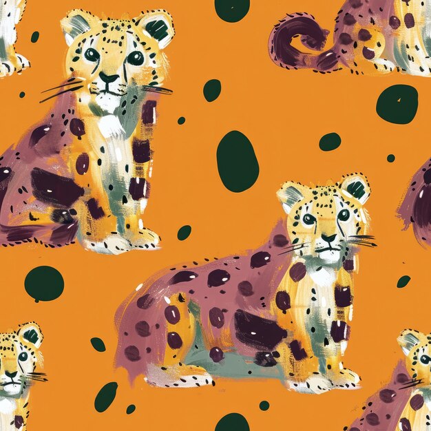 um fundo colorido com um leopardo e leopardo nele