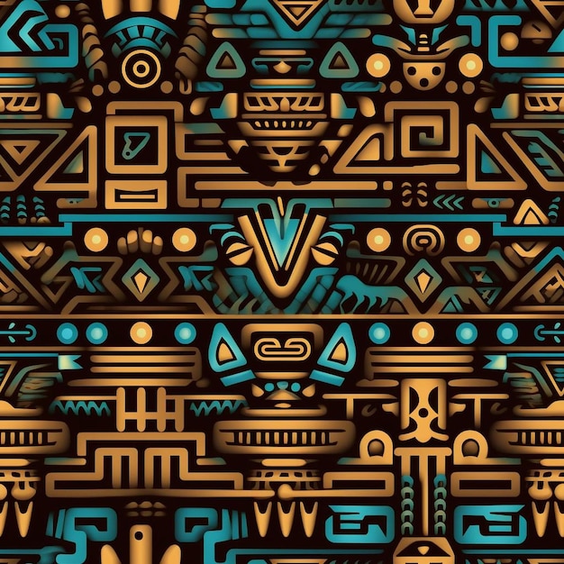 Um fundo colorido com um padrão de elementos tribais.