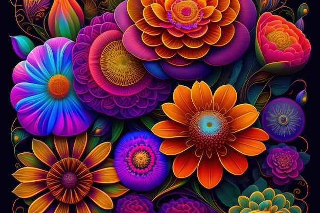 Um fundo colorido com um padrão de flores.