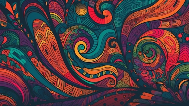 Um fundo colorido com um padrão de redemoinhos e linhas.