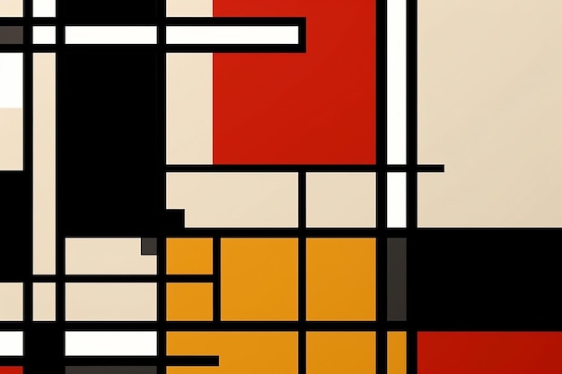 Um fundo colorido com um quadrado preto e laranja e um quadrado branco com um quadrado preto e vermelho.