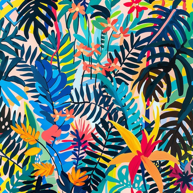 um fundo colorido com uma planta tropical colorida e a palavra tropical