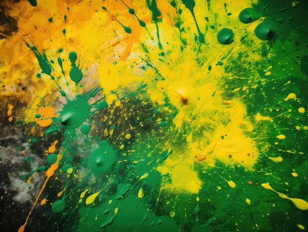 Um fundo colorido com uma tinta amarela e verde generativa ai
