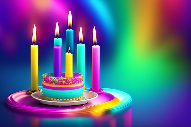 Foto um fundo colorido com velas e a palavra aniversário nele