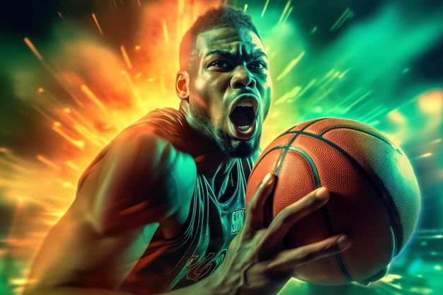 Um fundo colorido de jogador de basquete