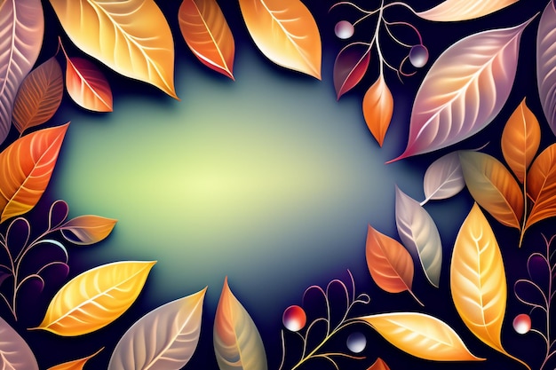 Um fundo colorido de outono com folhas e bagas