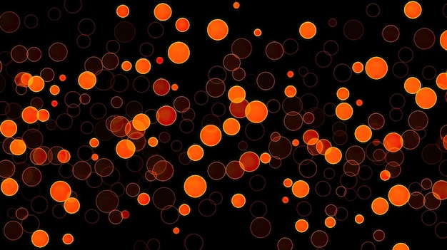Um fundo com círculos laranja de néon dispostos em um padrão aleatório