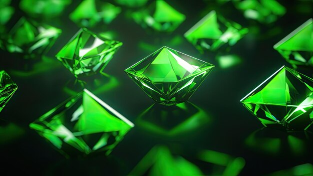 Um fundo com diamantes verdes de néon dispostos em um padrão repetitivo com um efeito bokeh e um