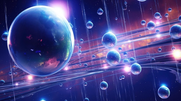 Um fundo com esferas futuristas flutuando em um espaço cósmico