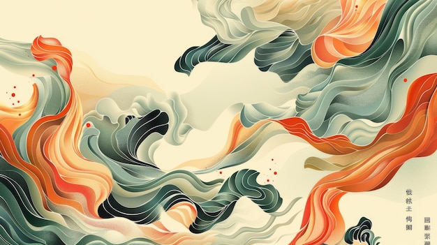 Um fundo de arte abstrata de estilo vintage com um padrão de onda japonês Banner fluido e dinâmico com elemento de gradiente