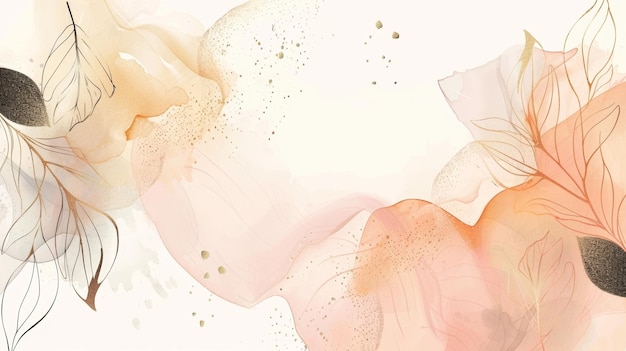 Foto um fundo de arte abstrata moderno fundo de cartão de convite elegante com flores de arte de linha dourada e folhas botânicas aquarela design moderno para convites de casamento