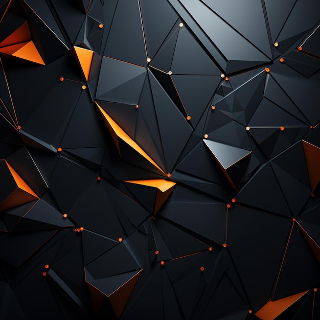Foto um fundo de arte com conexão geométrica poligonal de cor preta e laranja