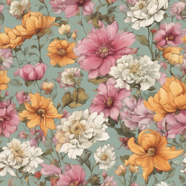 Um fundo de arte digital patten sem costura de flores