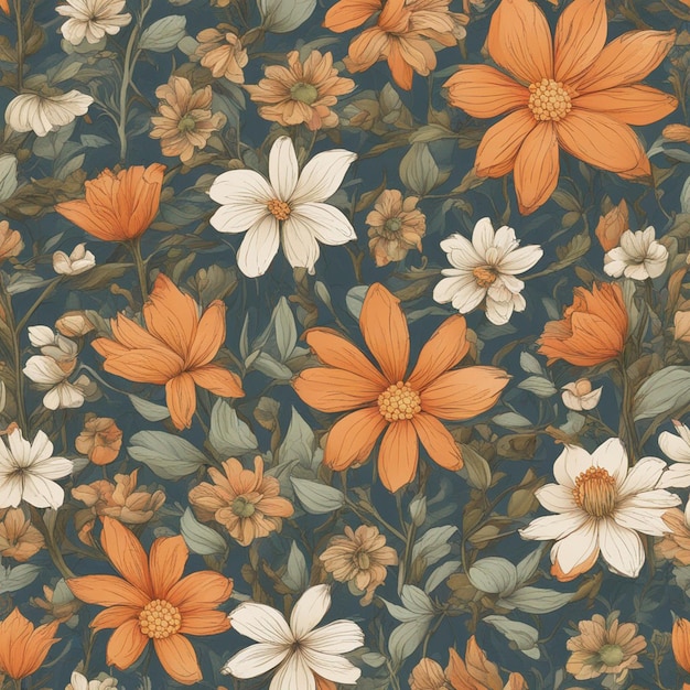 Um fundo de arte digital patten sem costura de flores