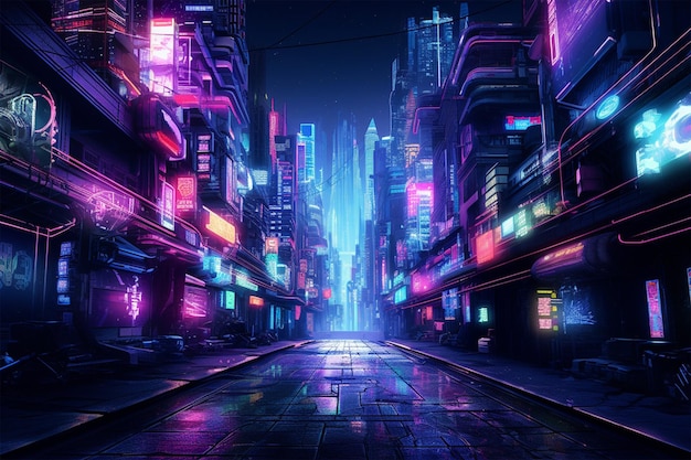 Um fundo de brilho cyberpunk à noite.