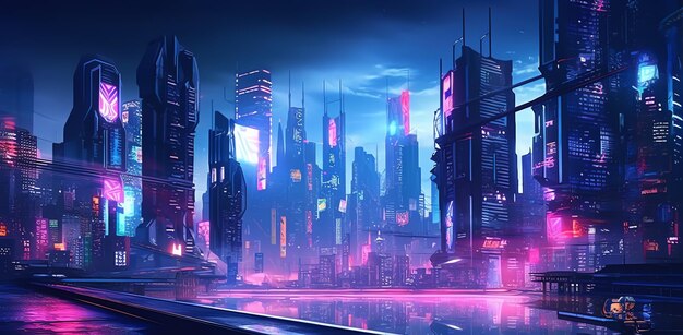 Um fundo de design cyberpunk de cidade futurista