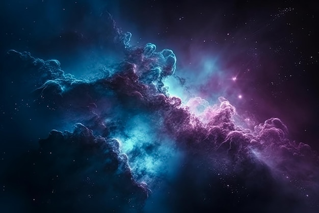 Um fundo de espaço roxo e azul com uma nebulosa e estrelas