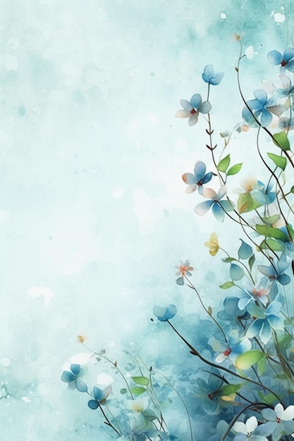 Um fundo de flor azul com um fundo aquarela