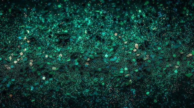 Foto um fundo de glitter verde com um fundo preto e uma textura de glitter verde.