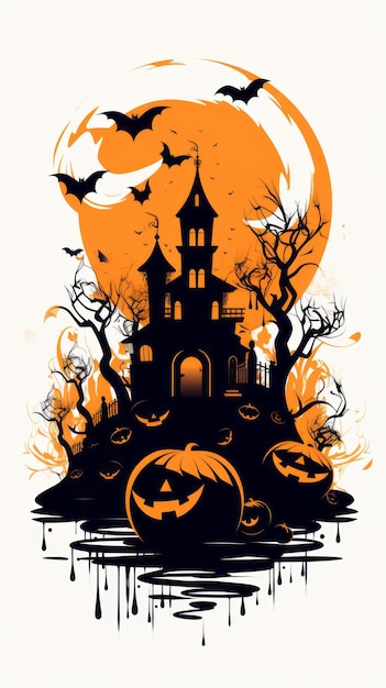 um fundo de Halloween com um castelo e abóboras