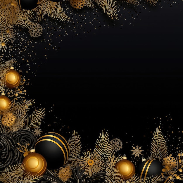 Um fundo de Natal feito de preto e dourado com o preto como a cor principal