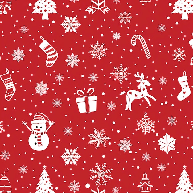 um fundo de Natal vermelho com um boneco de neve e um boneca de neve