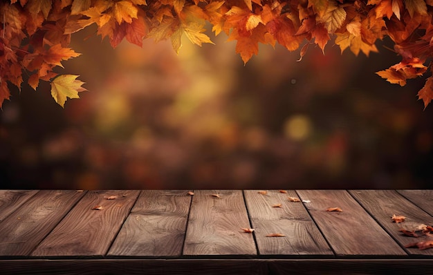 um fundo de placa de madeira com folhas de outono no estilo de paisagens iluminadas