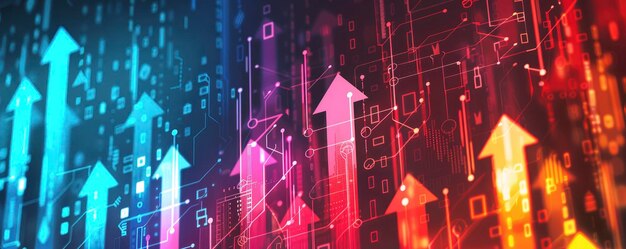 Um fundo de setas digitais apontando para cima com cores vibrantes