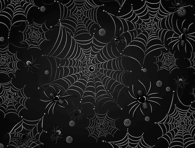 um fundo de teia de aranha preto e branco com uma aranha e uma teia gerativa ai